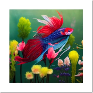 Betta fish in flowers 2 Posters and Art